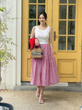 Dite Check Color Matching Banding Flare Skirt
