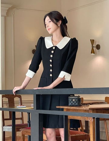 Roabi collar two-tone tweed A-line mini one piece