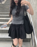 Newdy One Shoulder Open Ribbon Short Sleeve T-shirt