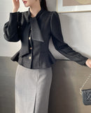 Maer Peplum Tie Tweed Jacket Blouse