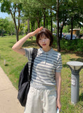 Totree Summer Stripe Collar Short-Sleeved Knit