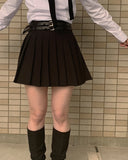 Huki Two Belt Set Pleated Mini Skirt