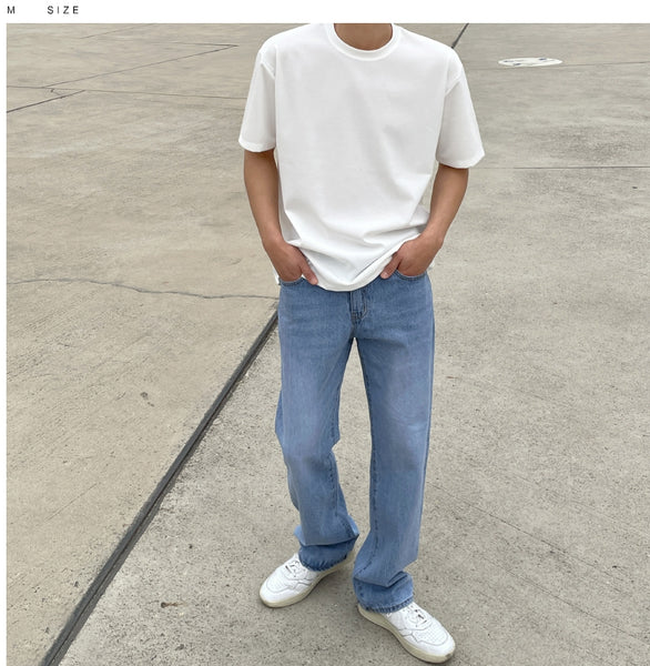 【MODERNIF】Sion Light Blue Semi-Wide Denim Pants modernif (モダンイフ) - シオンライトブルーセミワイドデニム