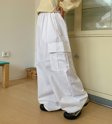 Wet Nylon Cargo Wide Pants