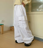 Wet Nylon Cargo Wide Pants