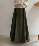 Doroni banding stitch long flare skirt