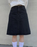 Rown black midi denim skirt