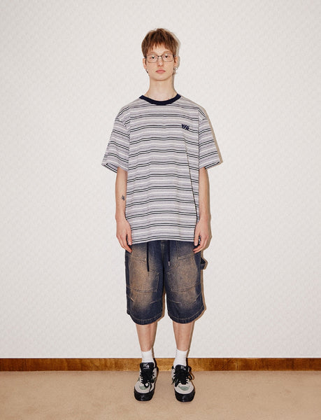 Tシャツ・カットソー 1993studio Multi Stripe T-shirt_Ivory 1993studio(1993スタジオ) - マルチボーダーTシャツ / Multi