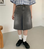 Hirit Gray Washed Denim Midi Skirt