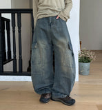 Homens Denim Wide Balloon Cargo Pants