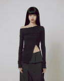 One-Shoulder Lettuce Stitch Cardigan