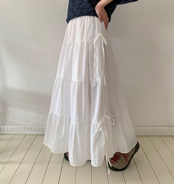Hondas Nylon Ribbon Tiered Long Skirt