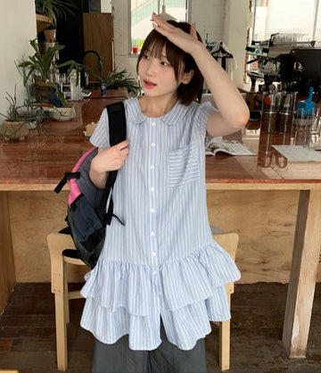 Hudum Striped Layered Shirt One Piece