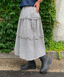 Hebit Seersucker Check Frill Long Skirt
