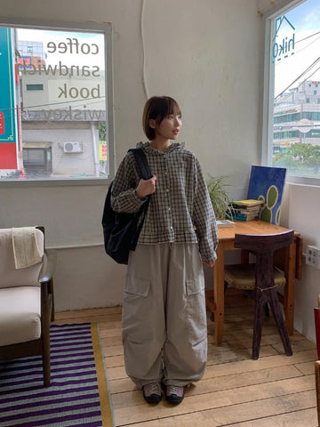 Tlander Check Frill Hood Long Sleeve Shirt