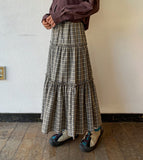 Wendell Check Frill Banding Long Skirt