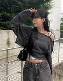 Leaven Off Slit Ribbon Crop Knit