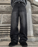 Eti Two Button Black Denim Wide Pants