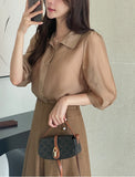 Charlotte See-Through Collar Three Quarter Blouse