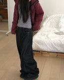 Kuman stitch cut button denim balloon fit long pants