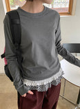 Hentoy Brushed Check Frill Layered Long Sleeve Tee