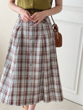 Macaroon Check Button A-Line Long Skirt (Belt Set)