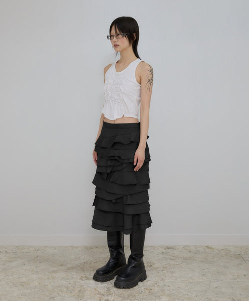韓国 人気 フリル スカート [FLAREUP] FAYE FRILL MIDI SKIRT FLAREUP(フレアアップ) - フェイフリルミディスカート / Faye