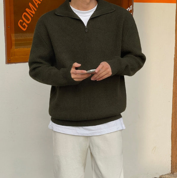 【MODERNIF】Soft Cathy Half Zip Up Collar Knit modernif (モダンイフ) - ソフトキャッシュハーフジップアップ