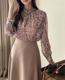 Ser Leopard Chiffon Shirring Blouse