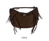 Suede Buckle Fringe Shoulder Bag