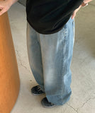 Gomibe Washed Denim Wide Pants