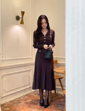 Easel Button Collar Knit Flare Long One Piece