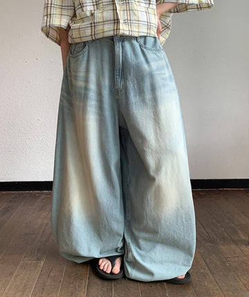 Huchi Summer Washing Denim Balloon Wide Pants