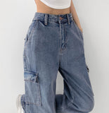 American Casual Cargo Pocket Classic Long Wide Denim Pants