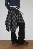 (Brushed) LAYERED CHECK UNBALANCE SKIRT