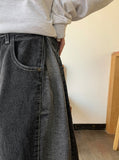 Hoeni Side Pintuck Snap Button Wide Denim Pants