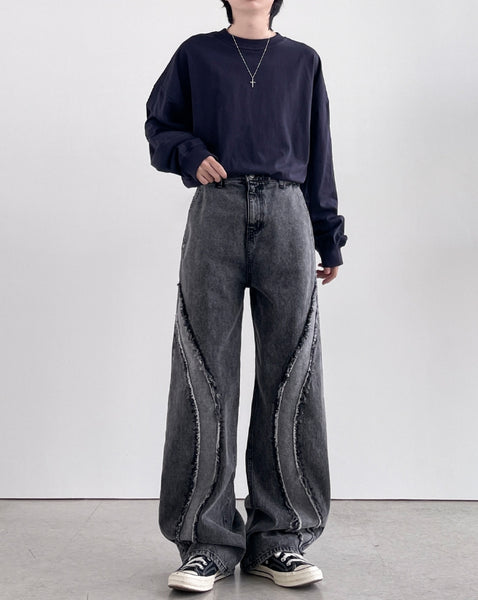 【YOURNUS】Saint Black Curve Wide Denim YOURNUS (ユアノス) - セイントブラックカーブワイドデニム