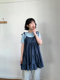 Yubun Denim Tiered Sleeveless Layered One Piece
