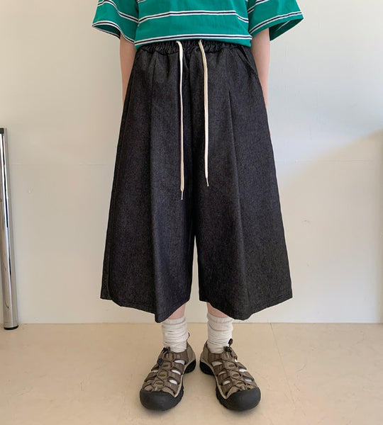 【BAON】[unisex] Ludica Banding PinTuck Raw Denim Bermuda PT BAON (バオン) - [男女兼用]ルディカバンディングピンタック生