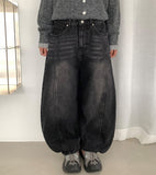 Yukan Cut Washing Denim Balloon Wide Pants