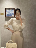 Maiden Wave Lace Three Quarter Sleeve Blouse