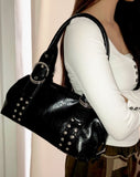 Clun Stud Eyelet Buckle Leather Shoulder Bag