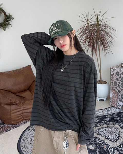 【SATIIIZ】May Pigment Stripe Collar Tee SATIIIZ (サティーズ) - カンドピグメントボーダーTシャツ