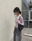 Lilac Slim Ribbed Crop Cardigan