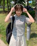 Totree Summer Stripe Collar Short-Sleeved Knit