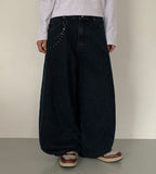 Hendelo Star Rivet Embroidery Balloon Denim Wide Pants