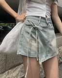 Nibeo Denim Ribbon Wrap Skirt Pants