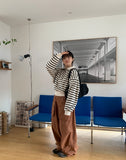 Acop stripe collar zip-up cardigan