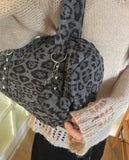 Band Camo Leopard Stud Baguette Shoulder Bag
