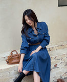 Happiness Denim Shirt Long One Piece (Belt Set)